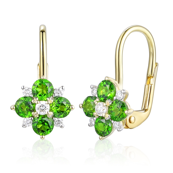 Gems, Diamantové náušnice Fiorenza, kombinované zlato s brilianty a chromdiopsidy