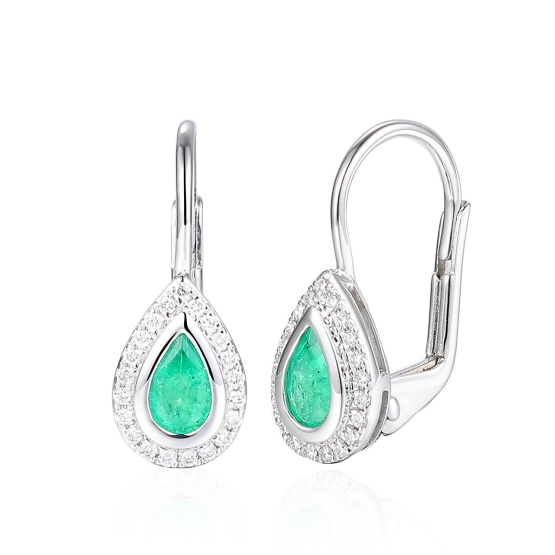 Originální náušnice Lumivia, bílé zlato s brilianty a smaragdy