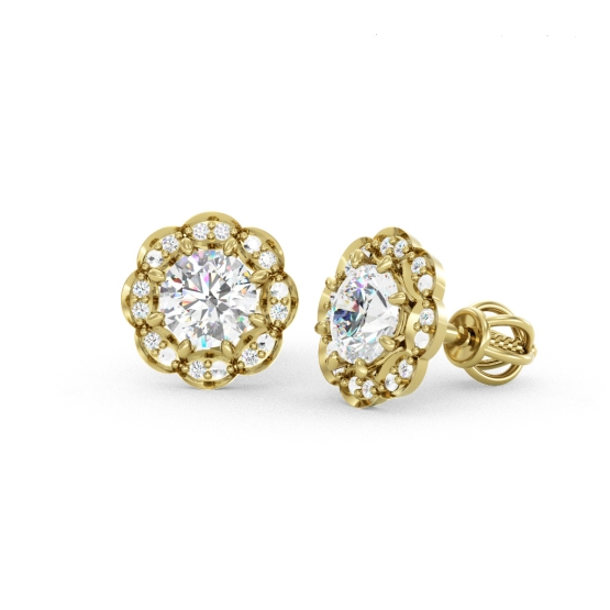 Couple, Peckové náušnice Blosselle, žluté zlato se zirkony