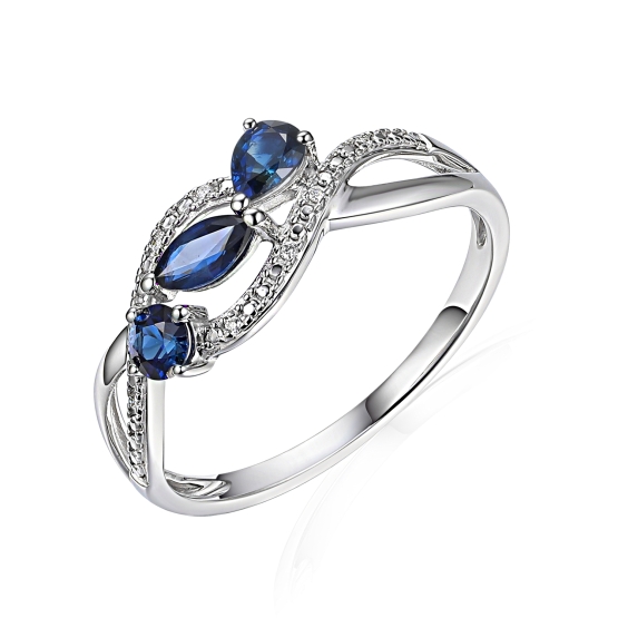 Diamantový prsten Astrid, bílé zlato s brilianty a safíry