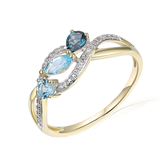 Diamantový prsten Astrid, kombinované zlato s brilianty a blue topazy