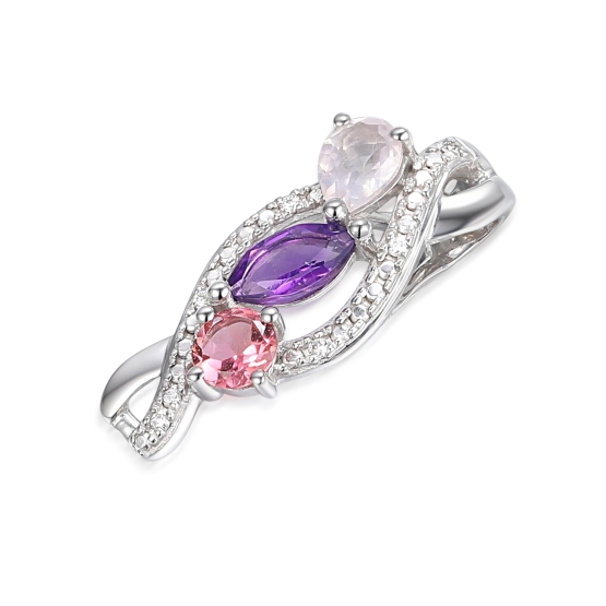 Diamantový přívěsek Astrid, bílé zlato s brilianty, ametystem, růženínem a turmalínem
