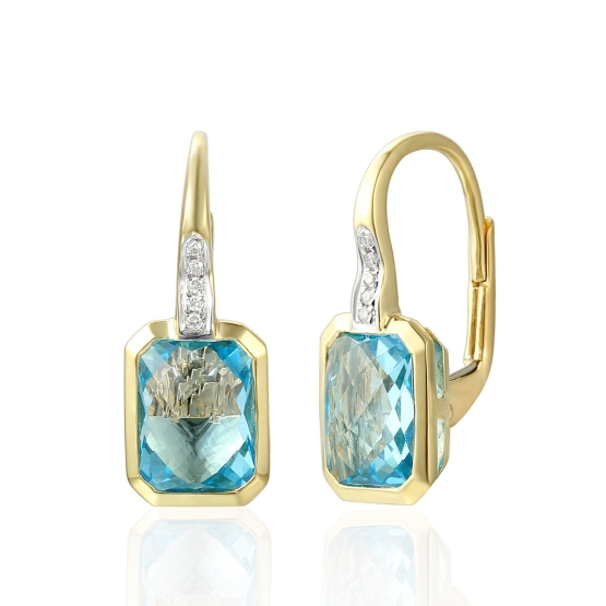 Gems, Elegantní náušnice Umbra, kombinované zlato s brilianty a modrými topazy (blue topaz)