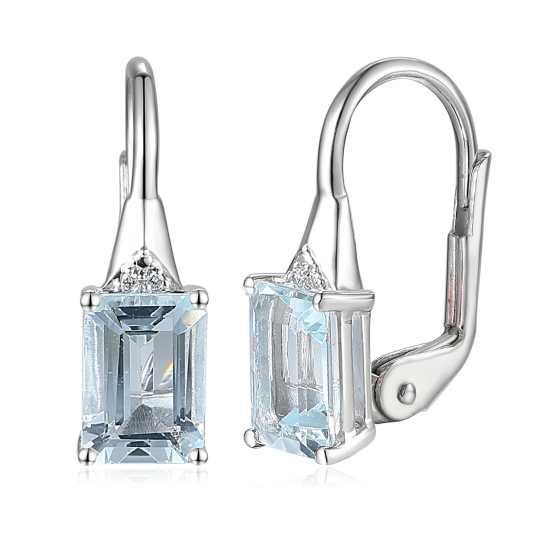 Klasické náušnice Clementine, bílé zlato s brilianty a akvamaríny