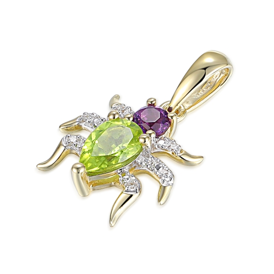 Gems, Originální přívěsek Spider, kombinované zlato s brilianty, peridotem a ametystem