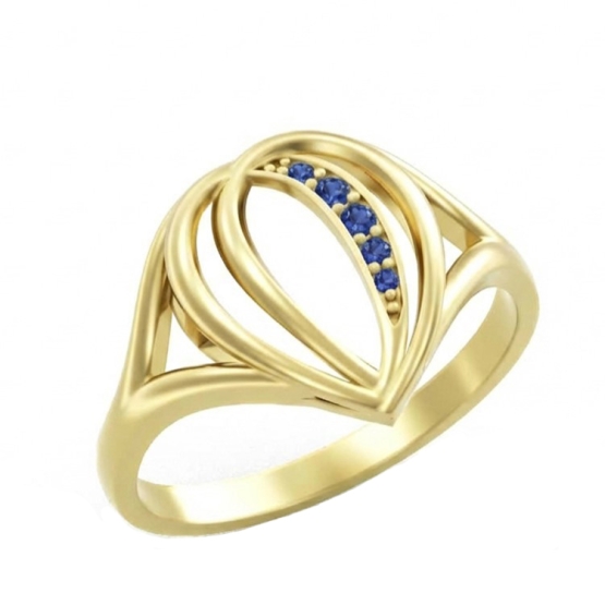 Prsten Lacrima, žluté zlato s tmavě modrými zirkony