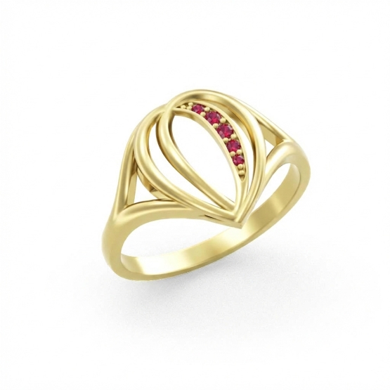 Couple, Prsten Lacrima, žluté zlato s červenými zirkony