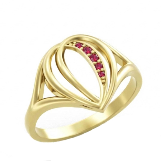 Prsten Lacrima, žluté zlato s červenými zirkony