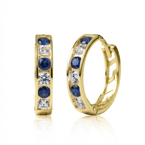 Couple, Kruhové náušnice Elaxi, žluté zlato s tmavě modrými zirkony