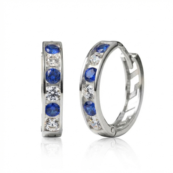 Couple, Kruhové náušnice Elaxi, bílé zlato s tmavě modrými zirkony