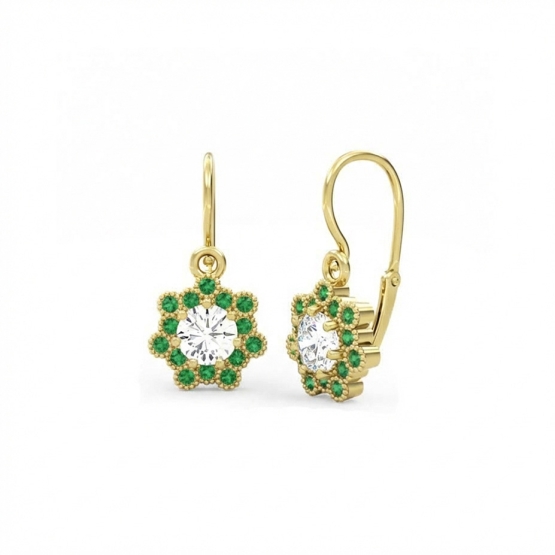 Dětské náušnice Melanie, žluté zlato se zelenými zirkony