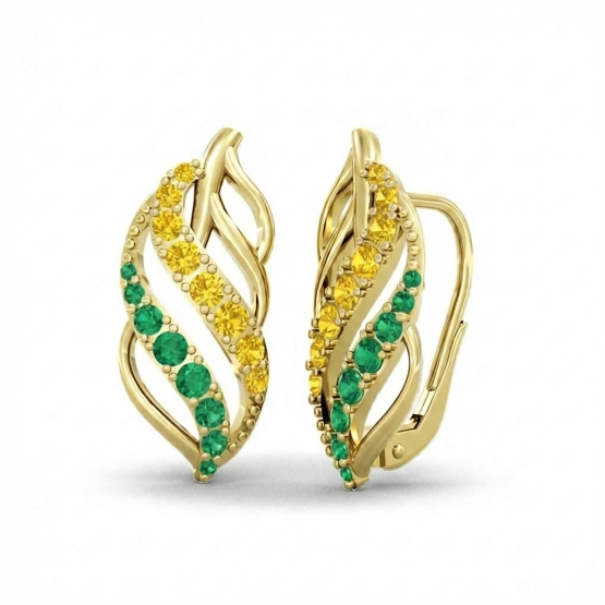 Elegantní náušnice Virelia, žluté zlato s barevnými zirkony