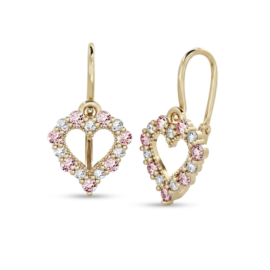 Couple, Dětské náušničky Sweetie, žluté zlato a růžové zirkony