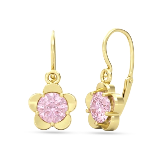 Couple, Dětské náušnice Fione, žluté zlato s růžovým zirkonem