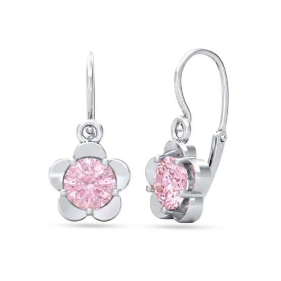 Couple, Dětské náušnice Fione, bílé zlato s růžovým zirkonem