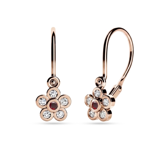 Dětské náušnice Amily, růžové zlato a červené zirkony