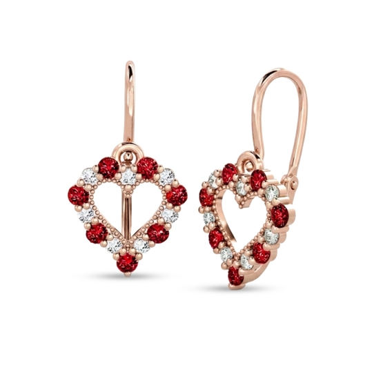 Couple, Dětské náušničky Sweetie, růžové zlato a červené zirkony
