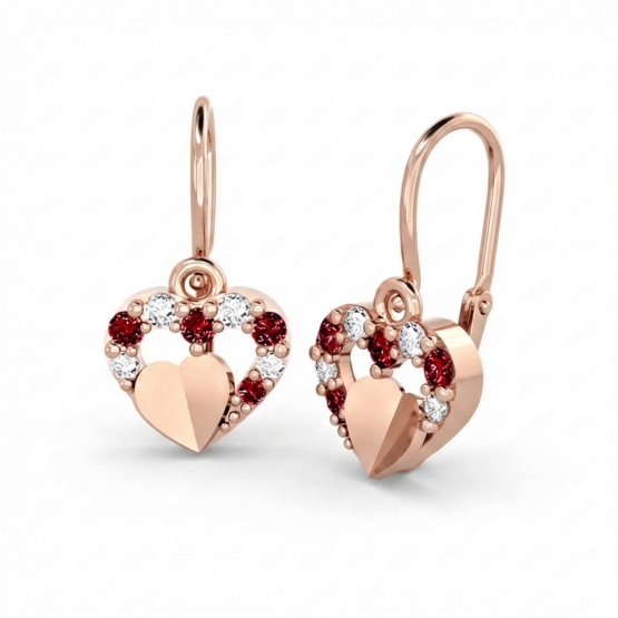 Dětské náušnice Darcy, růžové zlato a červené zirkony