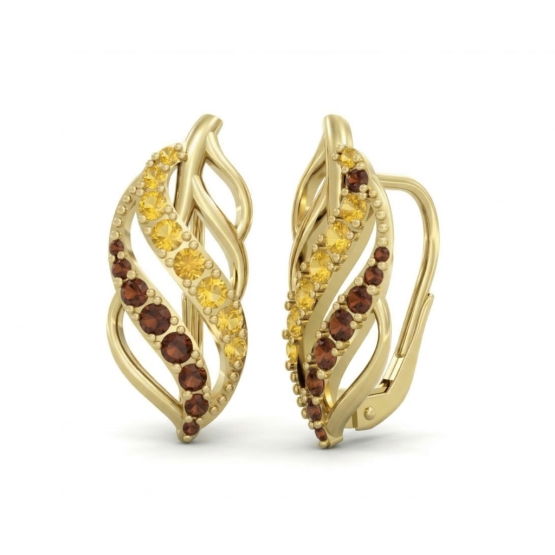 Couple, Elegantní náušnice Virelia, žluté zlato s barevnými zirkony