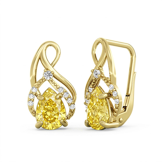 Honosné visací náušnice Amariel, žluté zlato se žlutými zirkony