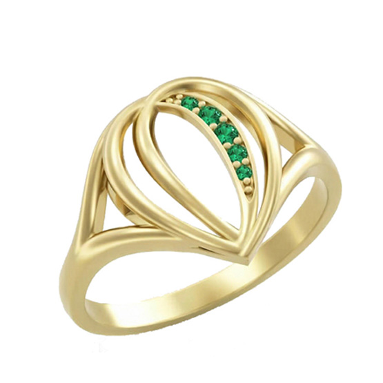 Couple, Prsten Lacrima, žluté zlato se zeleými zirkony