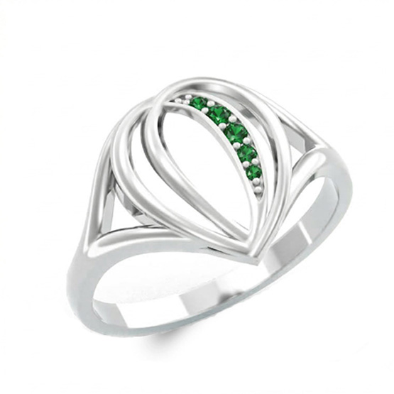 Couple, Prsten Lacrima, bílé zlato se zelenými zirkony