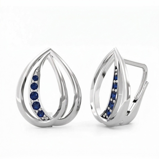Couple, Visací náušnice Lacrima, bílé zlato s tmavě modrými zirkony