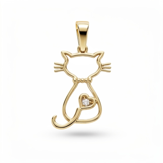 Přívěsek Amelix ve tvaru kočky, žluté zlato se zirkonem