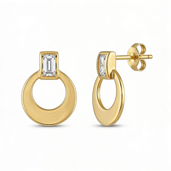 Luxur, Originální náušnice Recta ze žlutého zlata se zirkony