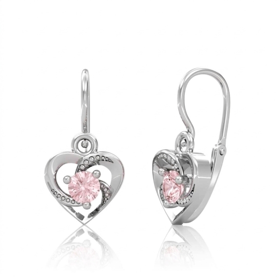 Srdíčkové dětské náušnice Lylou, bílé zlato a růžové zirkony