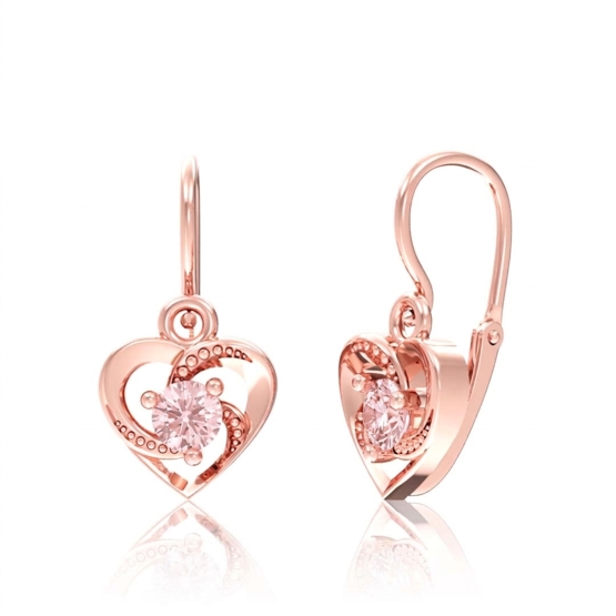 Couple, Srdíčkové dětské náušnice Lylou, růžové zlato a růžové zirkony