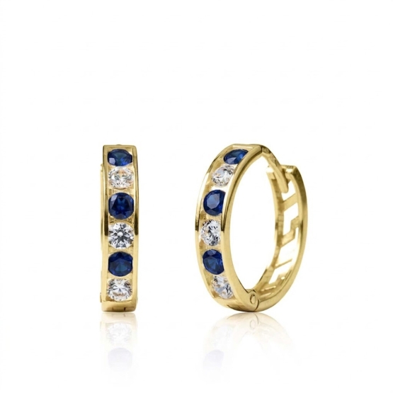 Couple, Dívčí kruhové náušnice Elaxi II, žluté zlato s tmavě modrými zirkony