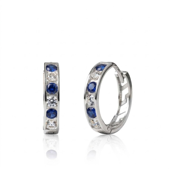 Dívčí kruhové náušnice Elaxi II, bílé zlato s tmavě modrými zirkony