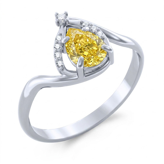 Couple, Honosný prsten Amariel, bílé zlato se žlutým zirkonem