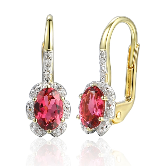 Gems, Netradiční náušnice Dina – žluté zlato, brilianty a růžový turmalín