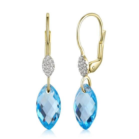 Gems, Diamantové náušnice Calypso, kombinované zlato s brilianty a modrými topazy