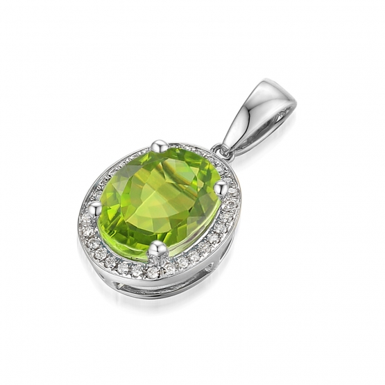 Gems, Diamantový přívěsek Gwen, bílé zlato s brilianty a peridotem