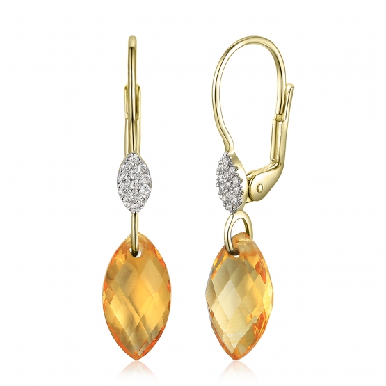 Diamantové náušnice Calypso, kombinované zlato s brilianty a citríny