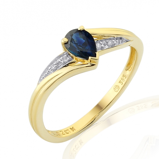 Gems, Působivý prsten Roya, kombinované zlato s brilianty a safírem