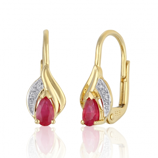 Gems, Působivé náušnice Roya, kombinované zlato s brilianty a rubíny, 3830949-5-0-94