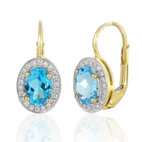 Diamantové náušnice Gwen, kombinované zlato s brilianty a modrými topazy