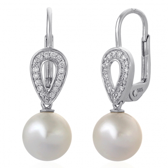 Diamantové náušnice Cordelia, bílé zlato a perly