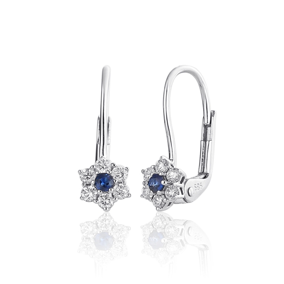 Visací náušnice Florisia I, bílé zlato s brilianty a safíry