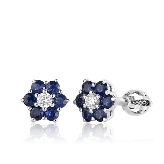 Peckové náušnice Florisia, bílé zlato s brilianty a safíry