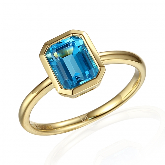 Prsten Naomi, žluté zlato a modrý topaz (blue topaz)