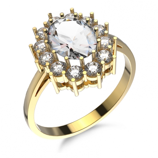 Couple, Velkolepý prsten Diana se zirkony, žluté zlato, vel.: 56, ø17,8 mm, 6850001-0-56-1