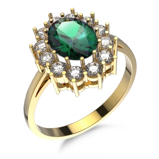 Couple, Velkolepý prsten Diana se zeleným zirkonem, žluté zlato, vel.: 57, ø18,1 mm, 6850001-0-57-6